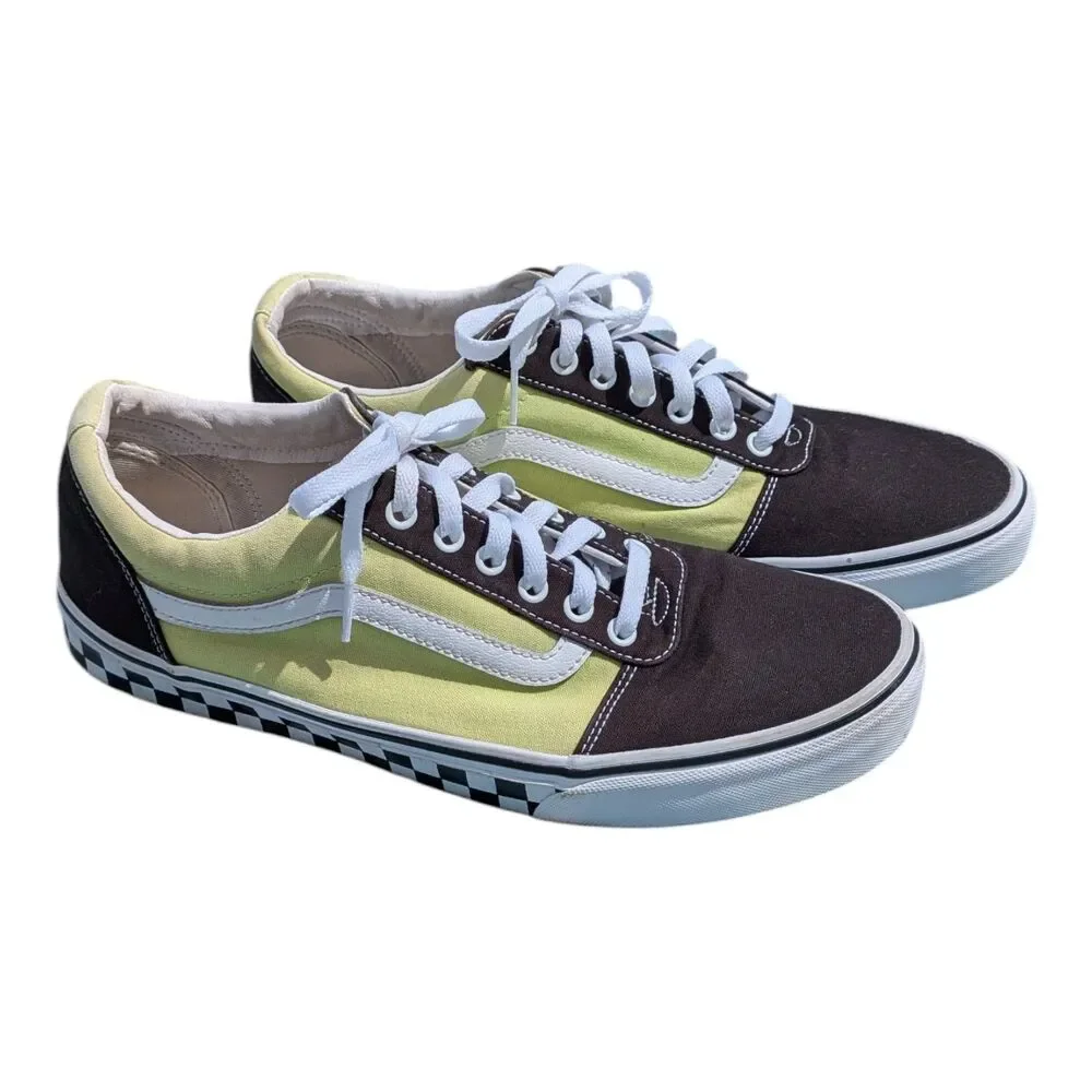 Vans Ward Skate Shoes Lime Green Black Checkerboard Midsole Low Top Men's 12